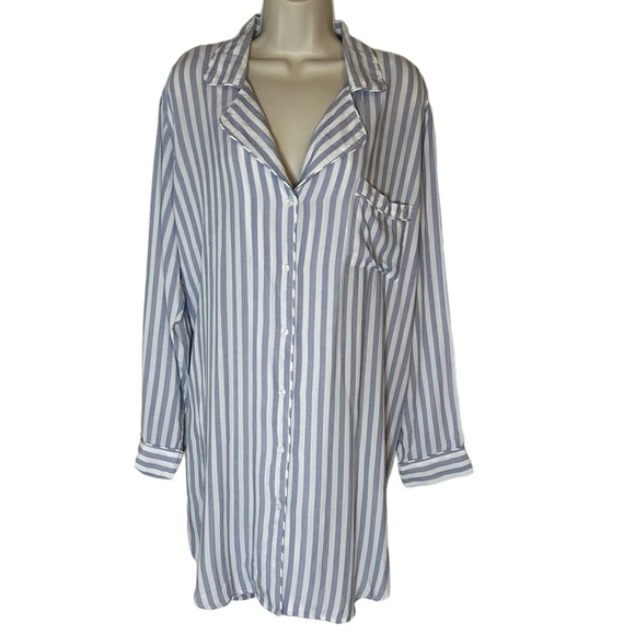 RAILS Acadia Soft Striped Sleep Shirt in White blue size L - Picture 2 of 9